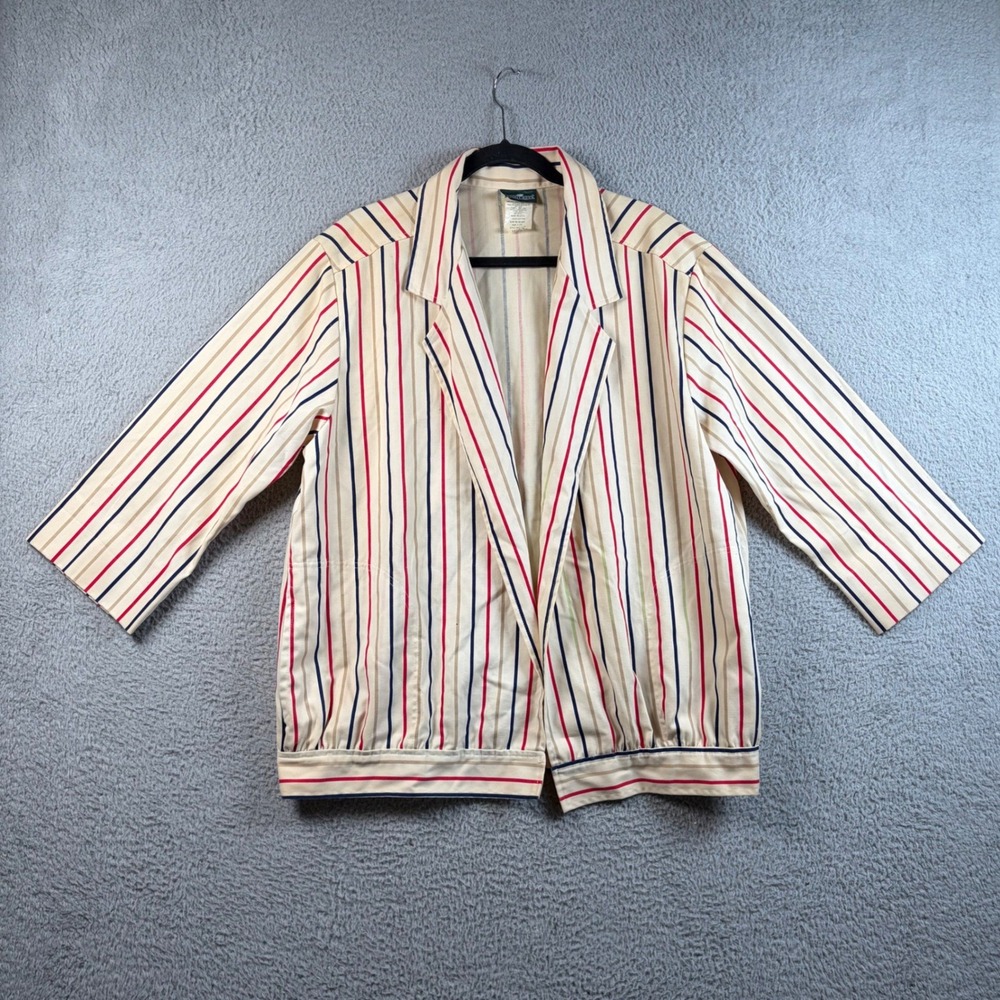 Vtg Cabin Creek Striped Jacket Mens Large Cream Navy Red  USA 90s Coastal Preppy